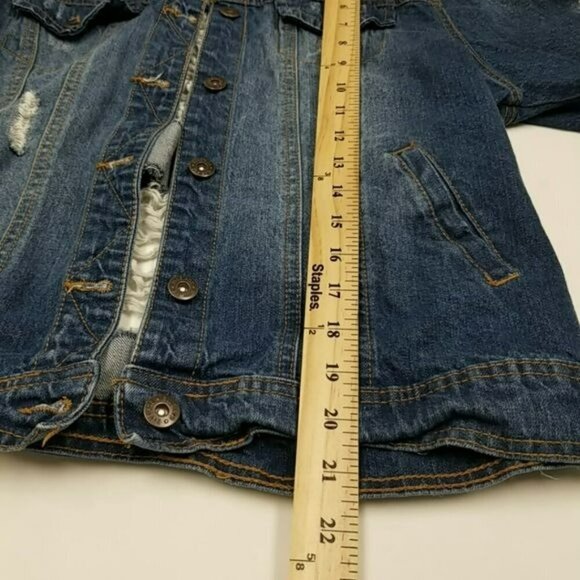 Blue Age denim jacket rainbow alien Jeans distressed Hippie boho Burning Man S/M - Picture 10 of 12